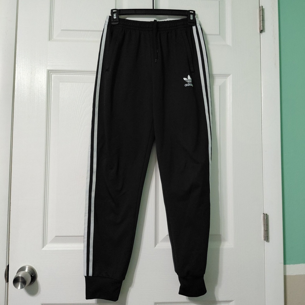 Adidas Kids Black White 3-Stripe Trefoil Track Pants BR9176 Size L 13-14Y